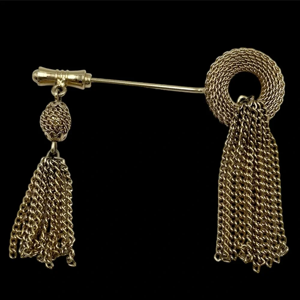 Vintage Caroline Emmons Tie 'n Tassel Gold Tone Jewelry Stick Pin Brooch